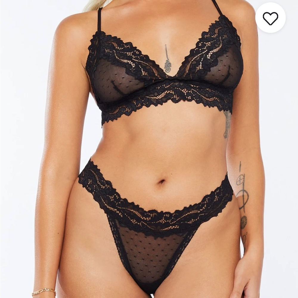 Savage X Fenty Black Caviar Dotted Mesh Bralette & Thong Two Piece Set Bundle - Picture 9 of 16